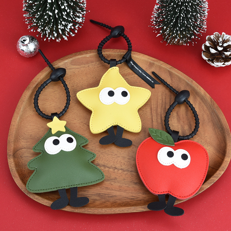 Christmas tree apple keychain Creative Christmas New Year cute cartoon PU leather pendant trinkets cross-border small gifts