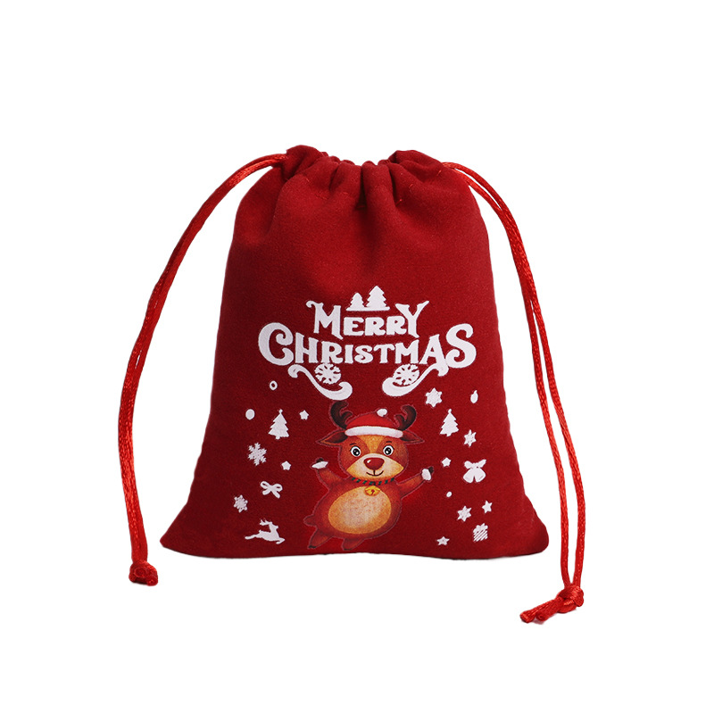 2024 New Christmas velvet drawstring bag gift bag party children's bag Christmas gift bag set wholesale