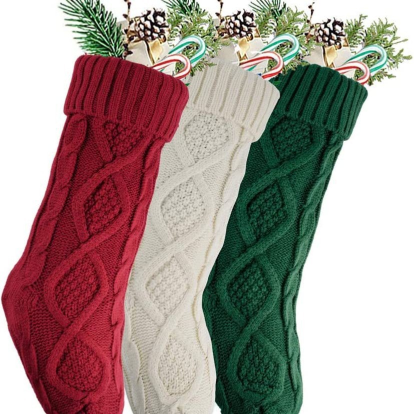 Knitted Christmas socks Home mural Christmas decorations diamond gift bag door hanging Christmas decorations party supplies