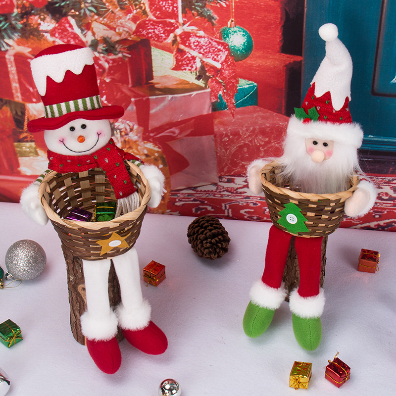 Christmas decoration candy basket Christmas tabletop decoration candy basket Long legged Santa Snowman large candy