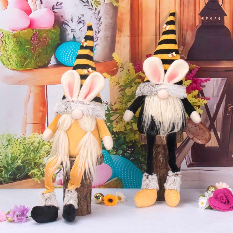 New cross-border Bee Festival decorations International Bee Day long-legged Rudolph doll sitting faceless doll decoration