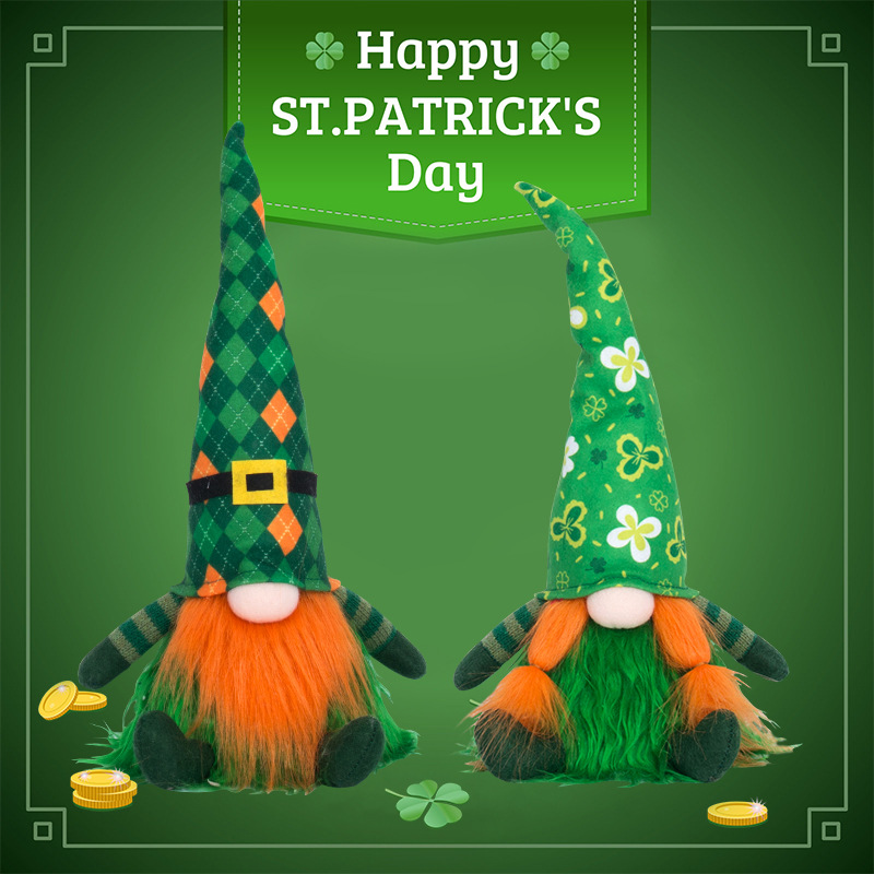 Cross Border St. Patrick's Day decoration dwarf Rudolph Cuckold Festival faceless doll with lights adornment